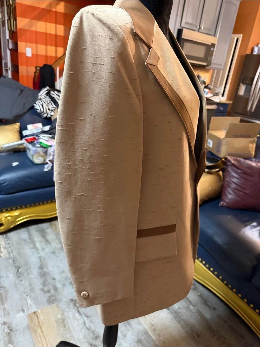 1970’s Vintage After Six Classic Men’s Tan Blazer with Contrast Trim